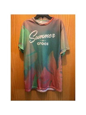 Crocs Spellout Promo Tee Gorpcore Tropical Graphic Festival Summer T Shirt L